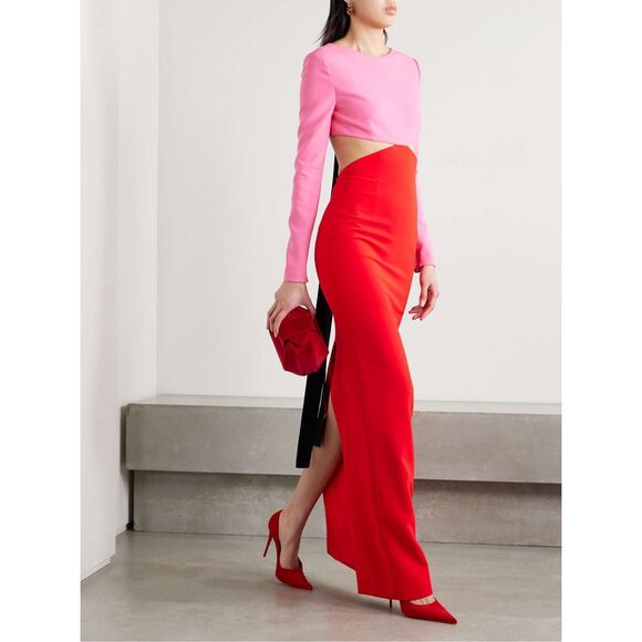 CAROLINA HERRERA Cutout bow-embellished two-tone crepe gown Size US 6 $3290 - Picture 1 of 13